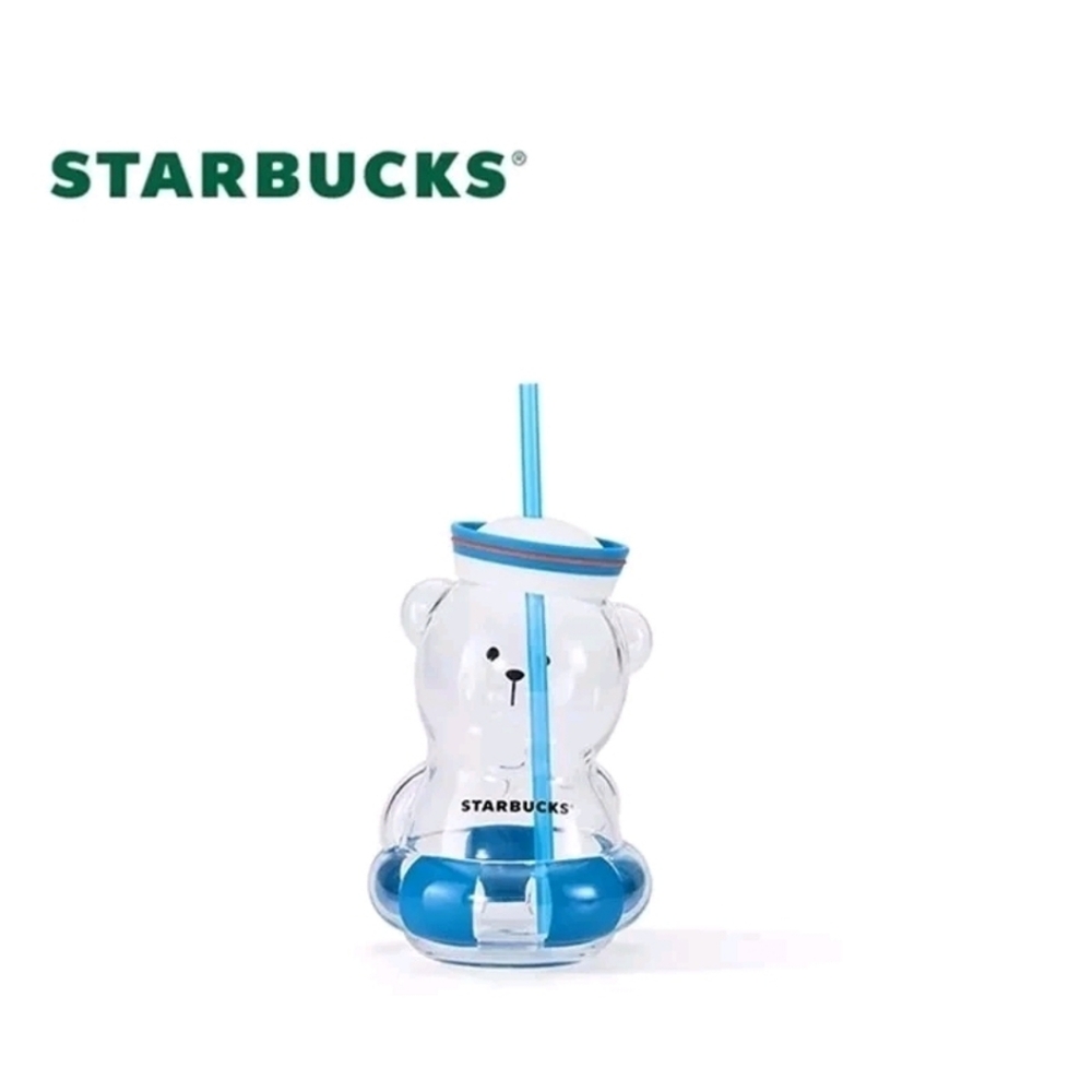 New China Starbucks Summer Seaside Series 27oz Swimming Bear Glass Sraw Cup - Picture 7 of 9